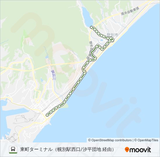 34 ターミナル資料館線（汐平団地経由） bus Line Map