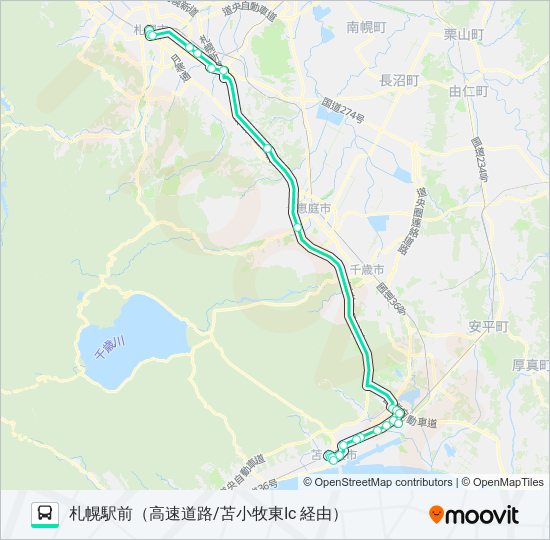 高速ハスカップ号 バスの路線図