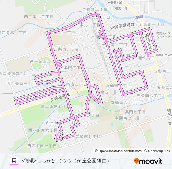 新得コミバス(新得市街地線) バスの路線図