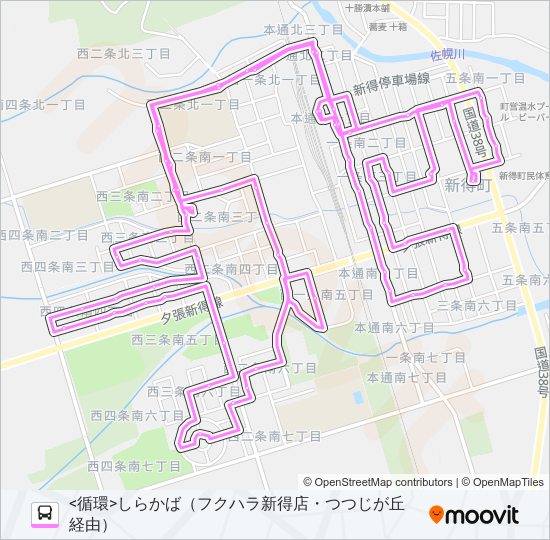 新得コミバス(新得市街地線) Bus Line Map