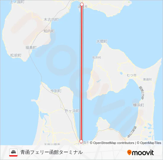 Hakodate-Aomori Ferry Line Map