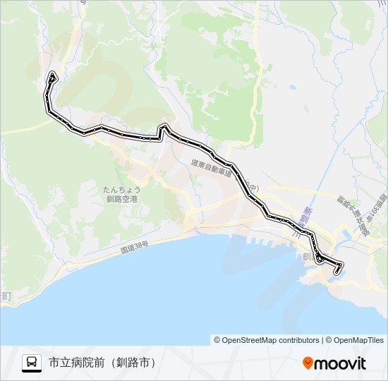 阿寒本町線［山花経由］ バスの路線図