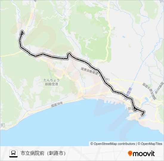 阿寒本町線［山花経由］ バスの路線図