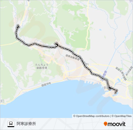 阿寒本町線［山花経由］ Bus Line Map