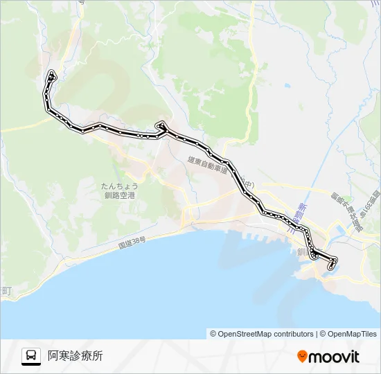 阿寒本町線［山花経由］ バスの路線図