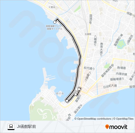 フェリーターミナル→函館駅前 Bus Line Map