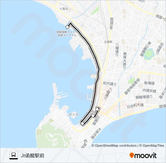 フェリーターミナル→函館駅前 バスの路線図