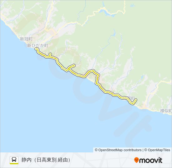 静内～浦河老人ホーム前 バスの路線図