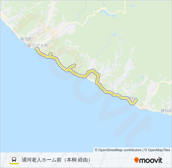 静内～浦河老人ホーム前 バスの路線図