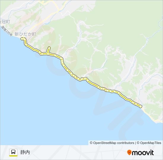 静内～浦河老人ホーム前 バスの路線図