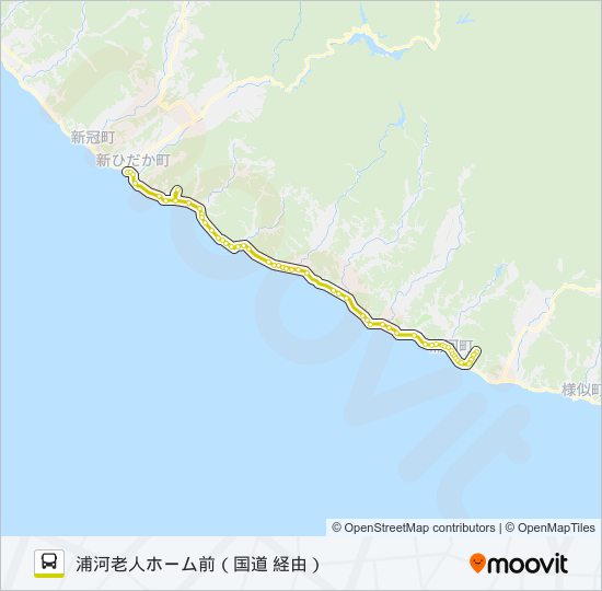 静内～浦河老人ホーム前 バスの路線図