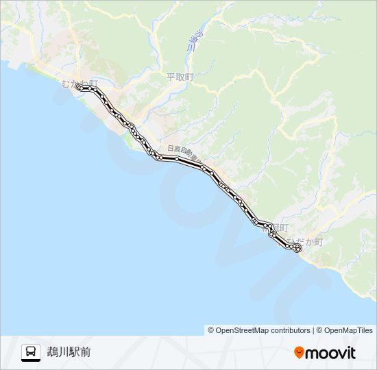 静内～鵡川 バスの路線図