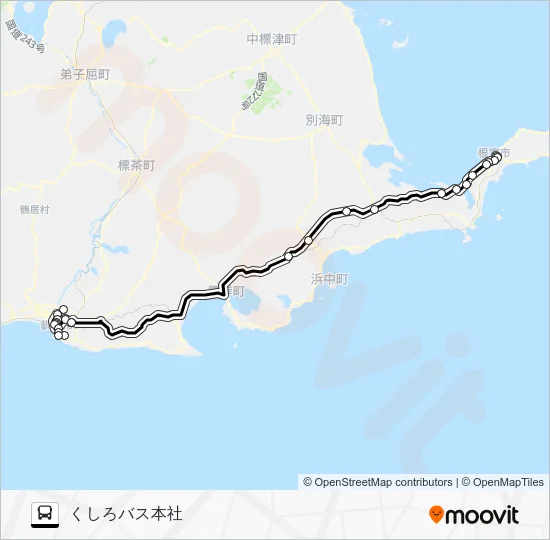 釧路～根室 バスの路線図