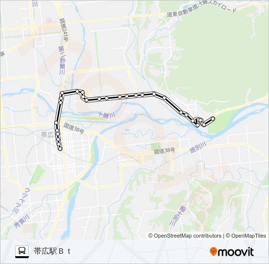 十勝川温泉線 バスの路線図