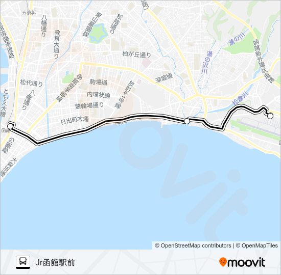 函館空港→函館駅前（快速便） バスの路線図