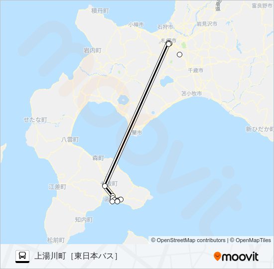 札幌～函館 Bus Line Map