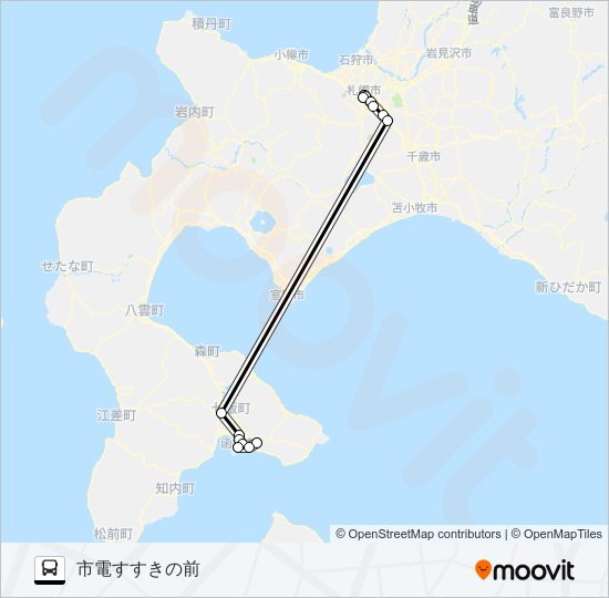 札幌～函館 Bus Line Map