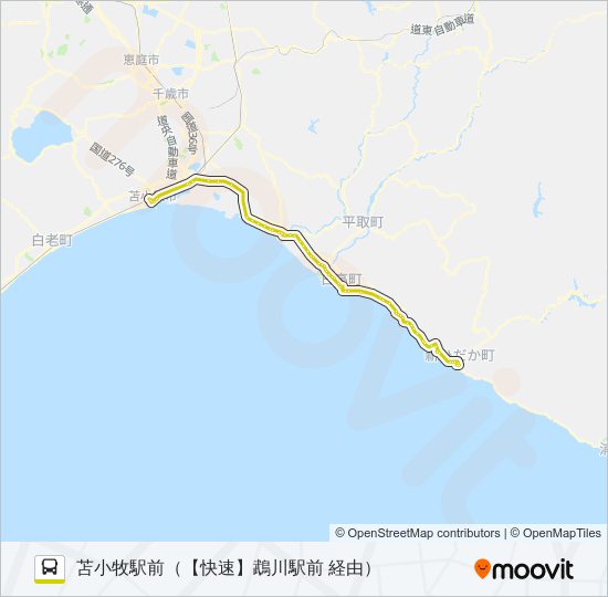 静内→苫小牧駅前 バスの路線図