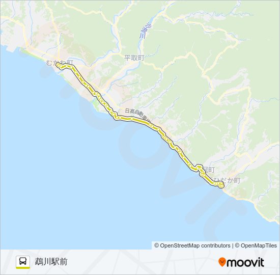 静内→苫小牧駅前 Bus Line Map