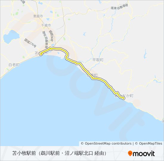 静内→苫小牧駅前 bus Line Map
