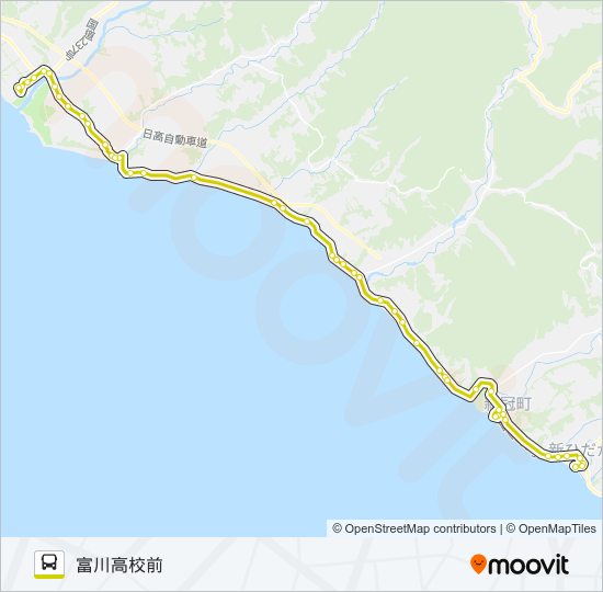 静内→苫小牧駅前 バスの路線図