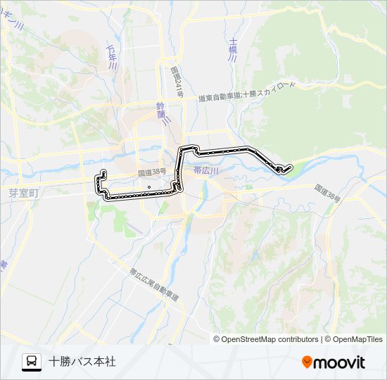 十勝川温泉線［十勝バス本社行］ Bus Line Map
