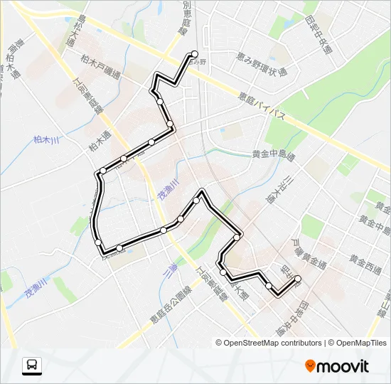 Bコース JR恵み野駅西口 > JR恵庭駅西口 Bus Line Map