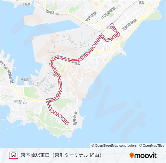16 東室蘭駅東口地球岬団地線 バスの路線図