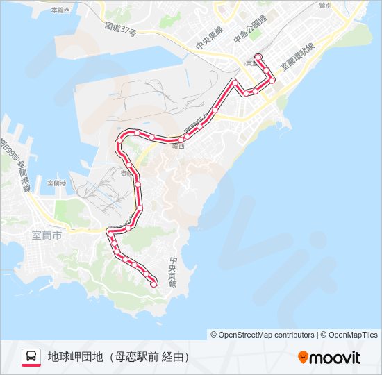 16 東室蘭駅東口地球岬団地線 bus Line Map