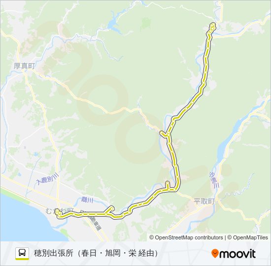 穂別出張所～鵡川駅前 バスの路線図