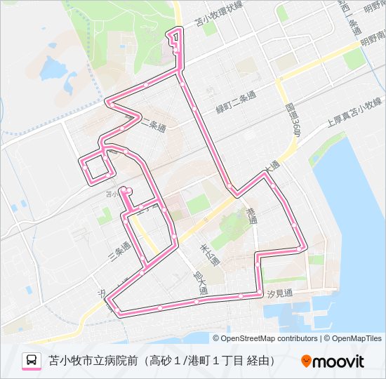 22 市立病院港町循環線 bus Line Map