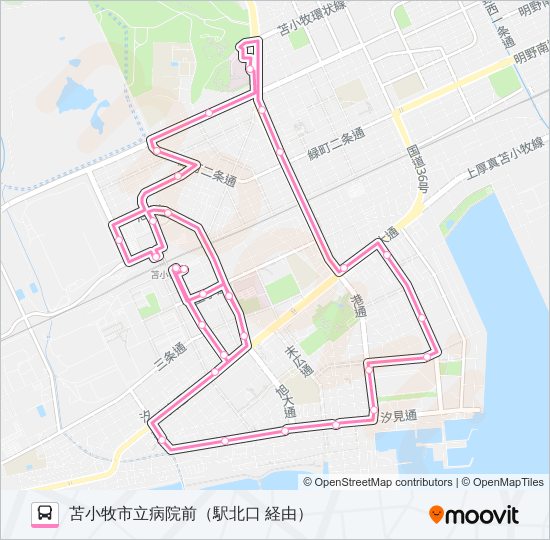 22 市立病院港町循環線 bus Line Map