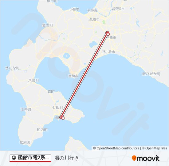 函館市電2系統 ライトレールの路線図