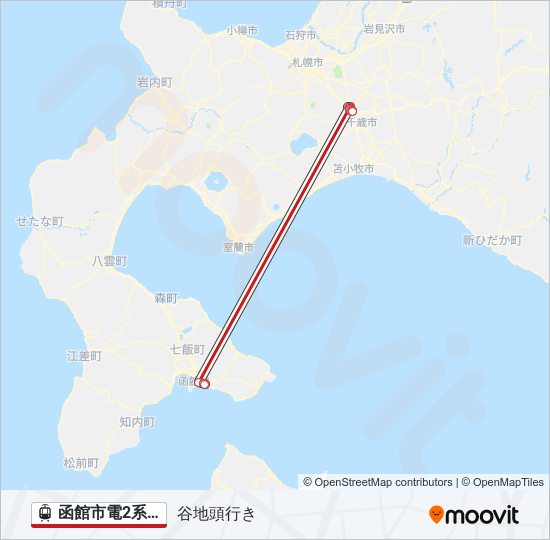 函館市電2系統 Light Rail Line Map