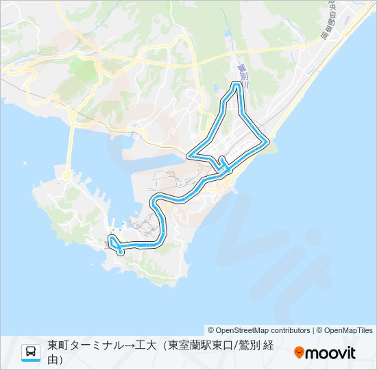 循2 中央町工大循環線（鷲別→中島経由） バスの路線図