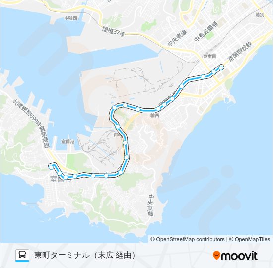 循2 中央町工大循環線（鷲別→中島経由） バスの路線図