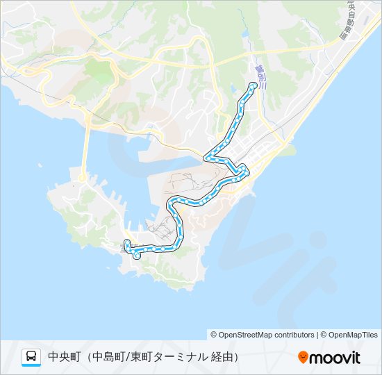 循2 中央町工大循環線（鷲別→中島経由） バスの路線図