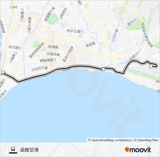 函館駅前→函館空港（快速便） バスの路線図
