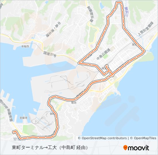 1 工大循環線（中島→鷲別経由） bus Line Map