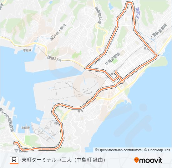 1 工大循環線（中島→鷲別経由） バスの路線図