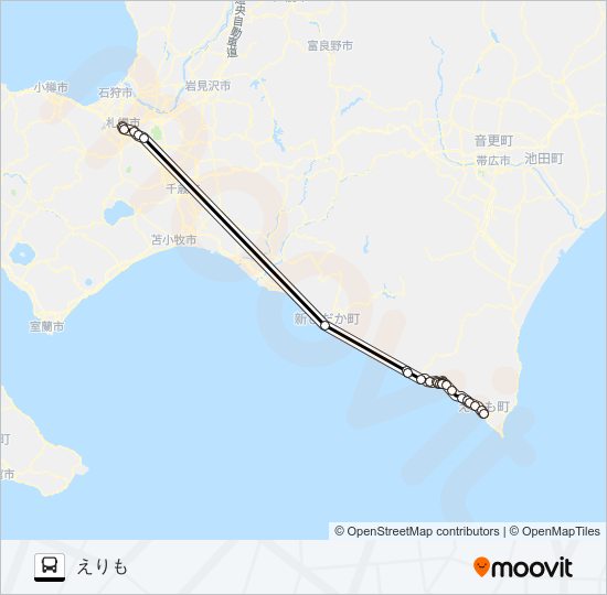 札幌～様似 バスの路線図