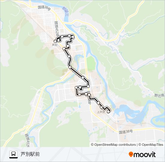 上芦別線 バスの路線図