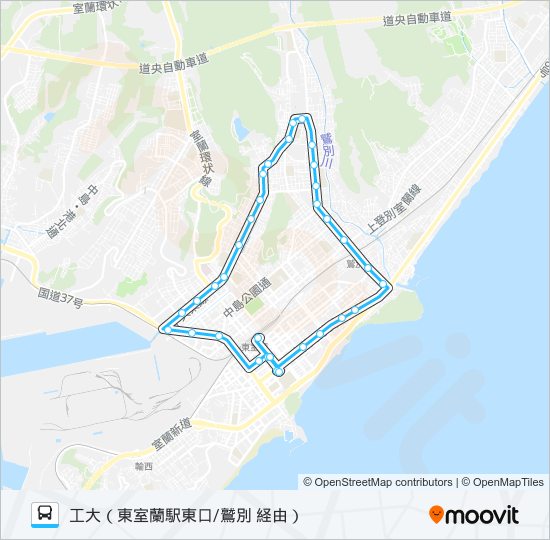 2 工大循環線（鷲別→中島経由） バスの路線図