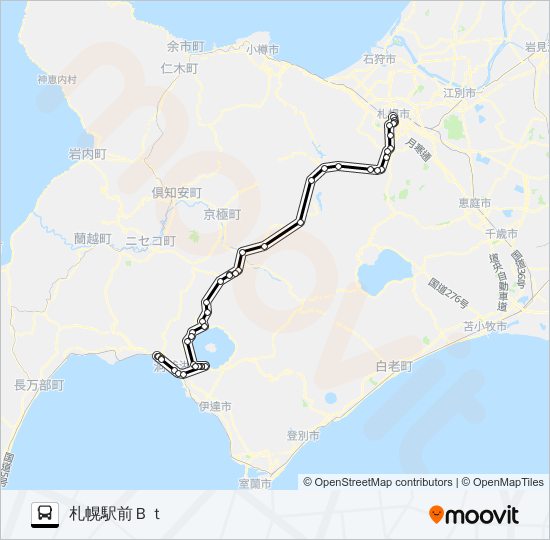 札幌～洞爺湖 バスの路線図