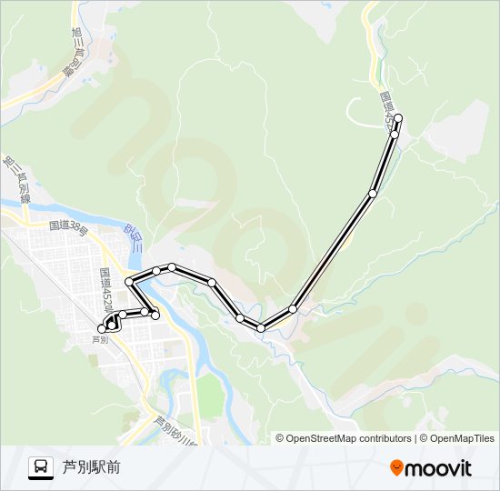 芦別温泉線 bus Line Map