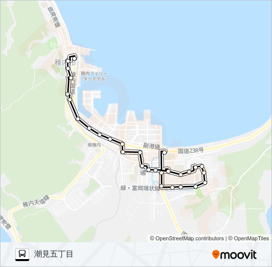 富岡線［稚内Ｔ～大黒～潮見五］ bus Line Map