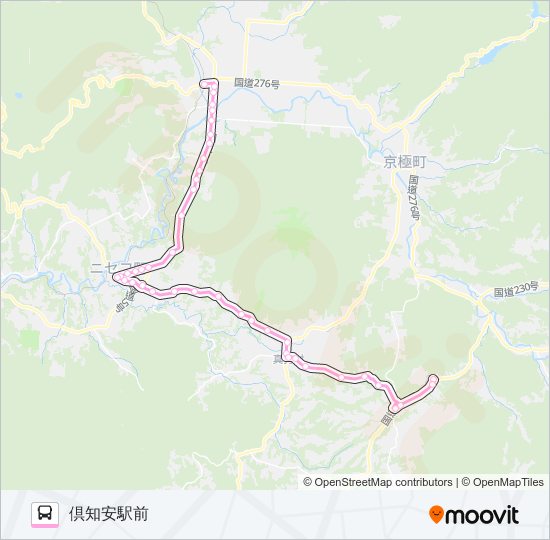 倶知安～真狩～留寿都～洞爺湖温泉 バスの路線図