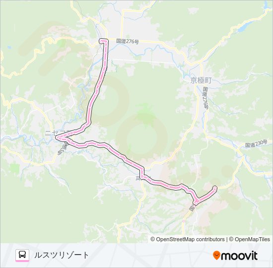 倶知安～真狩～留寿都～洞爺湖温泉 Bus Line Map
