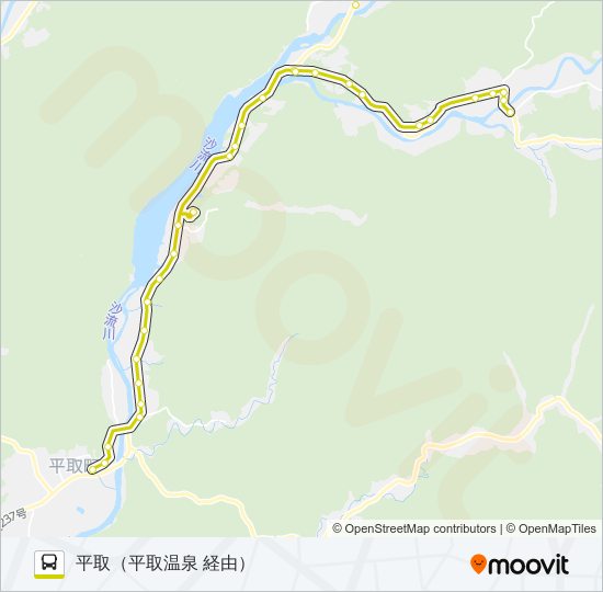 日高ターミナル→振内案内所→平取→富川高校 バスの路線図