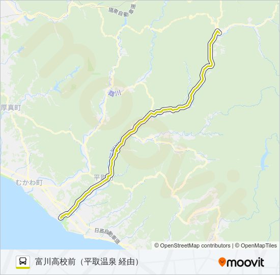 日高ターミナル→振内案内所→平取→富川高校 bus Line Map
